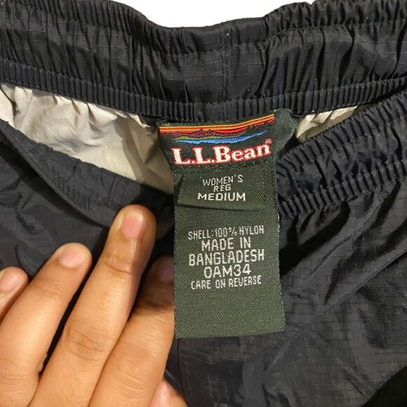 L.L. Bean Nylon Pants Mens M Black Ankle Zip Lined Track Utility Outdoor Vtg Y2K - Picture 3 of 7